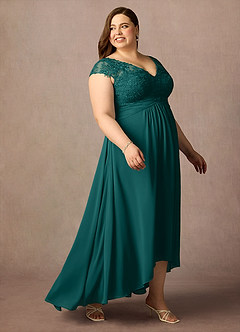 Azazie Irmeli Mother of the Bride Dresses Peacock A-Line Lace Chiffon Dress image10