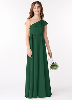 Azazie Eletta Junior Dark Green A-Line Ruched Chiffon Dress image2