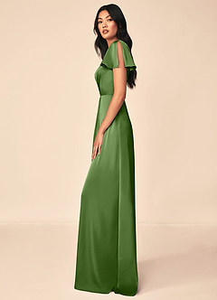 Azazie Soren Bridesmaid Dresses Basil A-Line Pleated Stretch Satin Dress image3