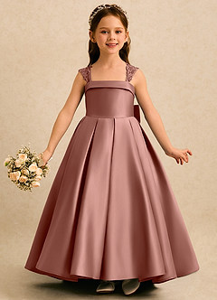 Azazie Genie Flower Girl Dresses Cedar Rose Ball-Gown Off the Shoulder Matte Satin Dress image3