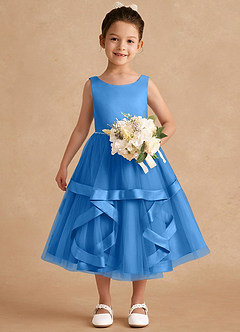 Azazie Posy Flower Girl Dresses Blue Jay A-Line Beaded Tulle Dress image4