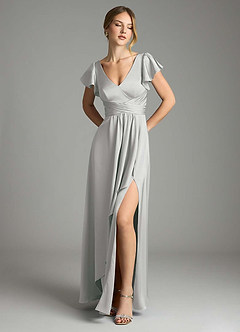 Azazie Omari Bridesmaid Dresses Silver A-Line Stretch Satin Dress image1