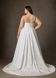 Azazie Daliah Wedding Dresses Diamond White A-Line Strapless Floral Jacquard Dress image12