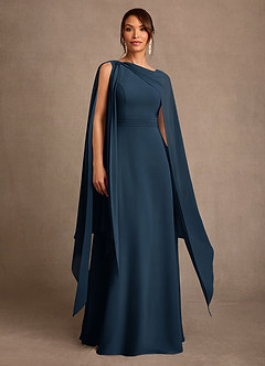 Azazie Liddie vestidos de madre de la novia Vestido Azul Marino Oscuro de Gasa de Corte en A con Plisado image1