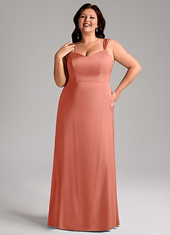 Azazie Denice Robes de demoiselle d'honneur Robe Fourreau en Satin extensible Plissée Rose Saumon image10