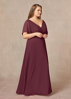 Azazie Alessa Mère de la mariée Robes Robe Trapèze en Mousseline de soie Col V plissé Cabernet image4