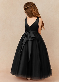 Azazie Marybell Flower Girl Dresses Black A-Line Bow Tulle Dress image2