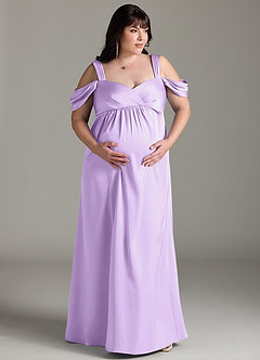 Azazie Rhea Maternity Bridesmaid Dresses A-Line Off-The-Shouler Pleated Stretch Satin Floor-Length Dress image8
