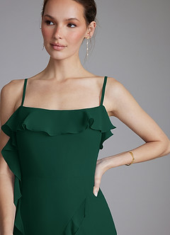 Azazie Malia Bridesmaid Dresses Emerald Sheath Ruched Chiffon Dress image3