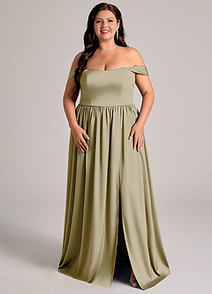 Azazie Calianna Vestidos de damas de honor Vestido de Musgo Verde de Satén Elástico de Corte en A Convertible con Vestidos sin tirantes image6