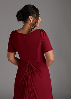 Azazie Bessie Mother of the Bride Dresses Burgundy A-Line Pleated Mesh Dress image10