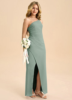 Azazie Eren Junior Silver Sage Sheath Pleated Chiffon Dress image1