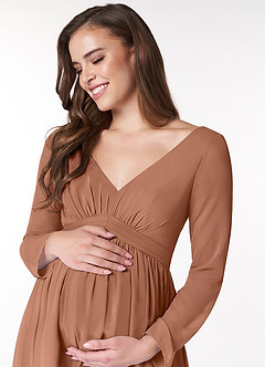 Azazie Teton vestidos de dama de honor de maternidad Vestido de Corte En A Manga larga Hasta el suelo Gasa image5