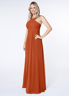 Azazie Kaleigh Bridesmaid Dresses Burnt Orange A-Line Pleated Chiffon Dress image3