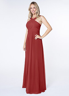 Azazie Kaleigh Bridesmaid Dresses Rust A-Line Pleated Chiffon Dress image3