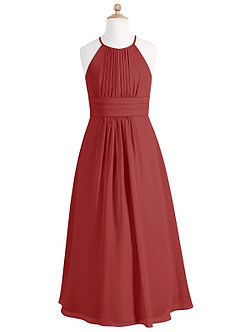 Azazie Bonnie Junior Rust A-Line Pleated Chiffon Dress image5