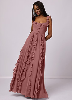 Barbie ♥ Azazie Robes de demoiselle d'honneur Robe Trapèze en Mousseline de soie avec poches Rose Du Désert image5