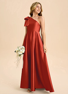 Azazie Penguin Junior Abito A-Line in Raso Elasticizzato Fiocco Ruggine image6