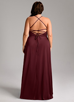 Azazie Mei Bridesmaid Dresses Cabernet A-Line V-Neck Stretch Satin Dress image8
