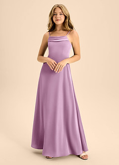 Azazie Anselie Junior Jurk van Stretch Satijn met A-Lijn Off the Shoulder Blauweregen image3
