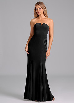 Azazie Yinnie Vestidos de damas de honor Vestido de Negro de terciopelo de Corte Sirena Convertible con Sin tirantes image1