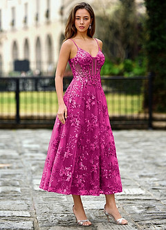 Lavinienna Fuchsia Corset cu broderie din dantelă și paiete pentru invitați de nuntă image3