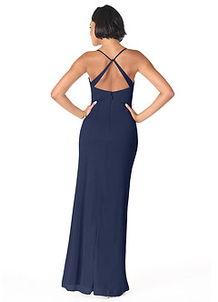 Azazie Ashana Bridesmaid Dresses Dark Navy Sheath Sweetheart Lace Mesh Dress image4