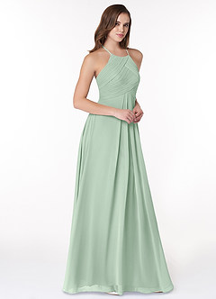 Azazie Ginger Bridesmaid Dresses Agave A-Line Halter Pleated Chiffon Dress image1