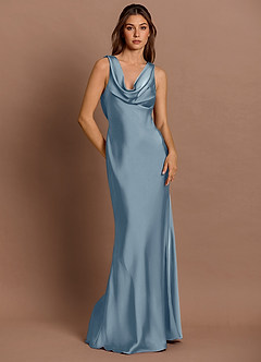 Azazie Plus Size Floor-Length Maxi Dresses Mermaid Wedding Guest Formal Dresses Cowl Powder Blue