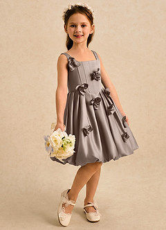 Azazie Lillian vestidos de niña de las flores Vestido Gris Pardo de Satin Mate de Vestido de princesa con Plisado image4