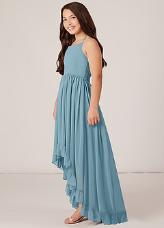 Azazie Sarafina Junior Moody Blue A-Line Lace Chiffon Dress image4