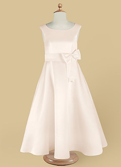 Azazie Lindy vestidos de niña de las flores Vestido de Alabastro Blanco de Satin Mate de Corte En A con Plisado image13
