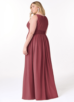 Azazie Harper Vestidos de damas de honor Vestido de Merlot de Gasa de Corte en A con Plisado image7