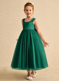 Azazie Chickadee Flower Girl Dresses Emerald Ball-Gown Sweetheart Neckline Matte Satin Dress image2