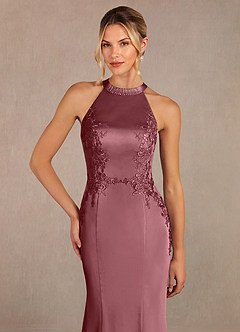 Azazie Tyra Mère de la mariée Robes Robe Sirène en Satin extensible Dentelle Rose Du Désert image4