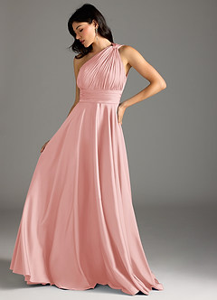 Azazie Charlize Jurken voor bruidsmeisjes Jurk van Stretch Satijn met A-lijn One-shoulder Poederroze image5