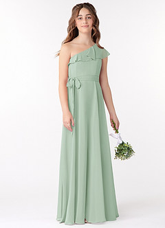 Azazie Eletta Junior Abito A-Line in Chiffon Increspato Agave image2