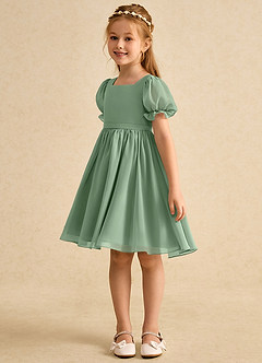 Azazie Jolie Robe Demoiselle D'honneur Fillette Robe Trapèze en Mousseline de soie avec manches Matcha image5