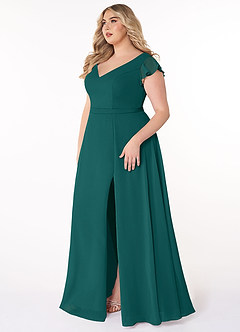 Azazie Claudine Bridesmaid Dresses Peacock A-Line Flutter Sleeve Chiffon Dress image9