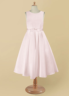 Azazie Coco Blumenmädchenkleider A-Linie Schleifen Matte Satin Kleid Zartrosa image8