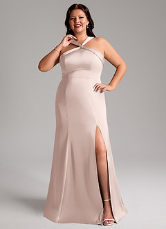 Azazie Rue Bridesmaid Dresses Blushing Pink A-Line Pleated Stretch Satin Dress image8