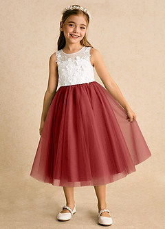 Azazie Lina Flower Girl Dresses Ivory Rust Ball-Gown Lace Dress image2