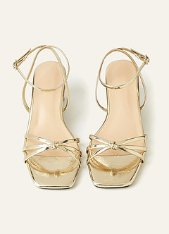 front Metallic Knotted Ankle Strap Mid-Heel Sandals