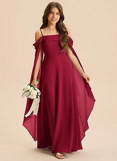 Azazie Moana Junior Linia A Pofałdowany Szyfon Długość podłogi Młodsza druhna Sukienka image3