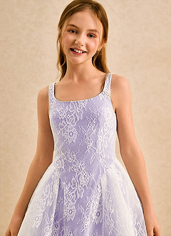 Azazie Cubbie Girls Formal Robe Demoiselle D'honneur Fillette Robe Trapèze en Dentelle Lilas image6
