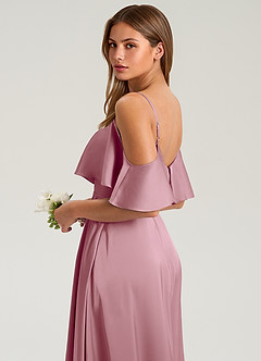 Azazie Jean Bridesmaid Dresses Vintage Mauve A-Line Off the Shoulder Stretch Satin Dress image7