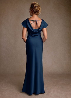 Azazie Shelby Mother of the Bride Dresses Dark Navy Mermaid Pleated Stretch Satin Dress image2