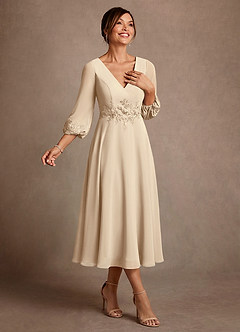 Azazie Ana Klänningar till brudens mor Klä A-Line i Chiffong Spets Champagne image2