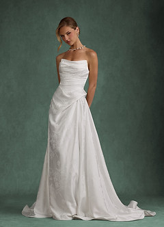 Azazie Tempest Wedding Dresses Diamond White A-Line Strapless Floral Jacquard Dress image2