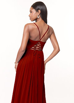 Azazie Marsol Bridesmaid Dresses Paprika A-Line Corset Mesh Dress image4